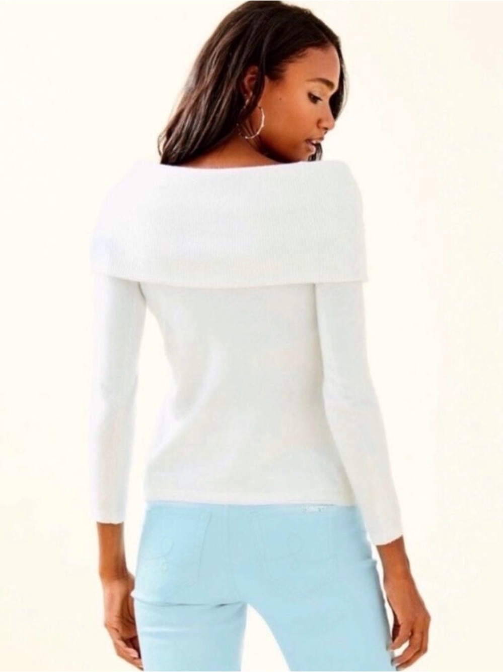 Lilly Pulitzer Belinda White Off-the-Shoulder Foldover long sleeve Sweater size
